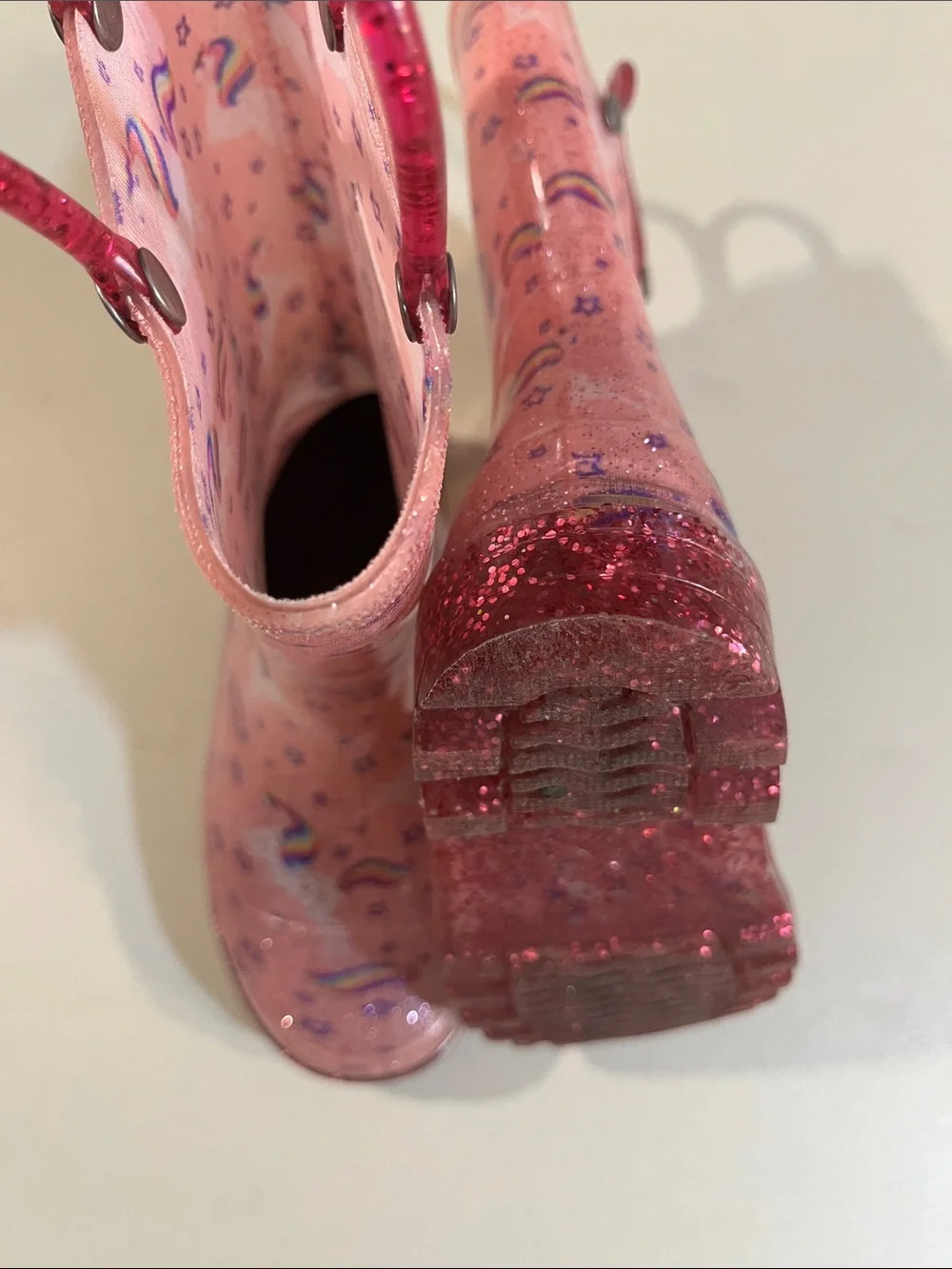 Kids' Pink Unicorn Glitter Rain Boots with Easy Pull Loops